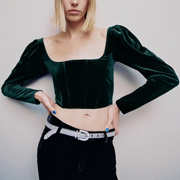 Zara Tops Zara Velvet Corset Crop Top Poshmark
